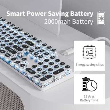 EWEADN TK950 Typewriter Keyboard Wireless Mechanical Keyboard, 104 Keys Aesthetic Typewriter Keyboards with Blue Backlit, Anti-Ghosting, Blue Switch Bluetooth/2.4GHz/Wired Cute keyboards-Black - Image 6