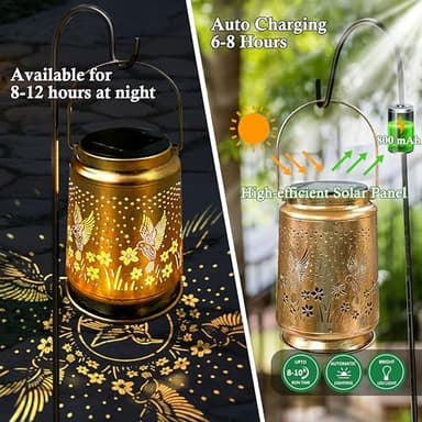 KY&BOSAM Solar Lanterns Outdoor Waterproof Hummingbird Garden Decor Birthday Gifts for Women Mom Grandma Hanging Solar Lights Outdoor Metal LED Lantern Outside for Yard Patio Backyard Porch Pathway - Image 5