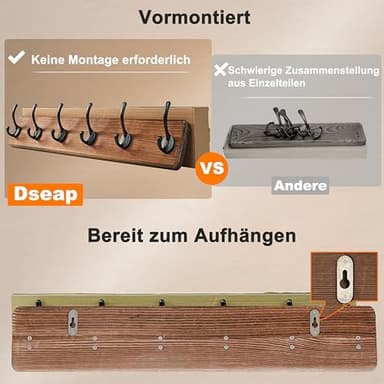 Dseap Wall Mounted Coat Rack: 24" Long, Patented, Heavy-Duty, 6-Double-Hooks Wooden Hanger Rail for Winter Coats, Hat, Jacket, Clothing - Black, Pack of 2 - Image 3