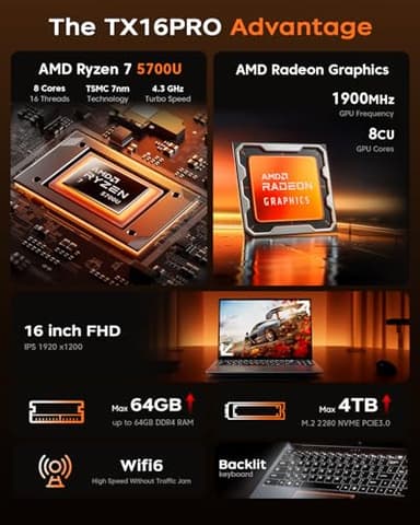 KAIGERR 2025 Gaming Laptop, 16.0inch Laptop Computer with AMD Ryzen 7 5825U(8C/16T, Up to 4.5GHz), 16GB RAM 512GB NVMe SSD Windows 11 Laptop, Radeon RX Vega 8 Graphics,WiFi 6, Backlit KB - Image 2