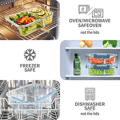 KOMUEE 10 Packs 30oz Glass Meal Prep Containers 2 Compartments,Glass Food Storage Containers with Lids,Airtight Lunch Bento Boxes,Microwave,Oven,Freezer and Dishwasher Safe - Image 3