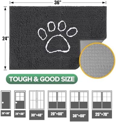 Dog Door Mat for Muddy Paws, Pet Rug Chenille Absorbent Outdoor Doormat 36"x 24", Non Slip Heavy Indoor Doormat Soft Front Inside Doormats for Entryway, Mud Paws, Patio,Dog Paw Dark Grey - Image 4