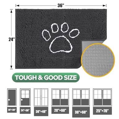Dog Door Mat for Muddy Paws, Pet Rug Chenille Absorbent Outdoor Doormat 30"x 20", Non Slip Heavy Indoor Doormat Soft Front Inside Doormats for Entryway, Mud Paws, Patio,Dog Paw Dark Grey - Image 2