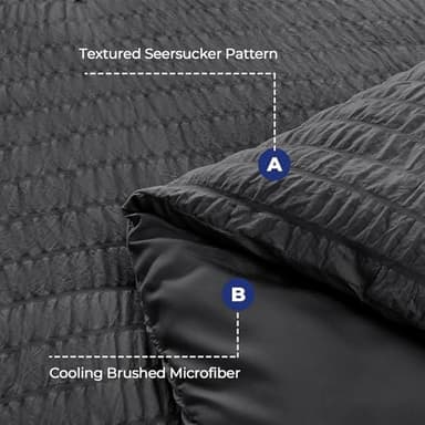 HYMOKEGE Queen Comforter Set Seersucker 7 Pieces, All Season Luxury Bed in a Bag for Bedroom, Bedding Set with Comforters, Sheets, Pillowcases & Shams, Dark Grey - Image 4