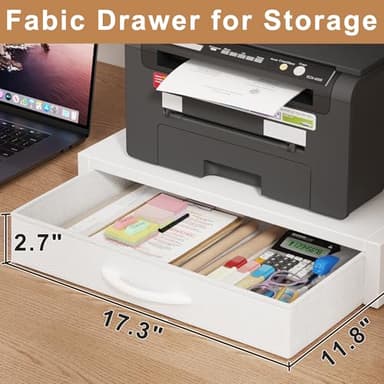 YAOHUOO 2-Tier Desktop Printer Stand with Fabric Drawer, Prtiner Table with Storage Shelf, Desk Organizer for Home Office,3D Printer,Fax Machine,Scanner, 19.6"x14.9" White - Image 3