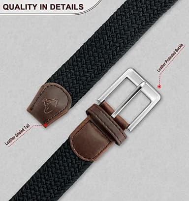 BULLIANT Belt for Men 2Pack,Mens Gift Stretch Braided Web Belt Elastic for Casual Golf Jeans,1 3/8"(Black/Beige,42"-46" Waist Adjustable) - Image 7