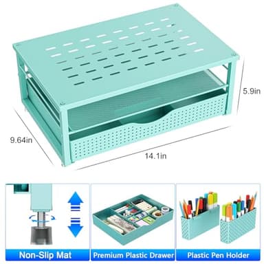 gianotter Desk Organizers and Accessories, Monitor Stand with Drawer and 2 Pen Holder, Desktop Organizer Suitable for Offices and Dormitories (Blue) - Image 6