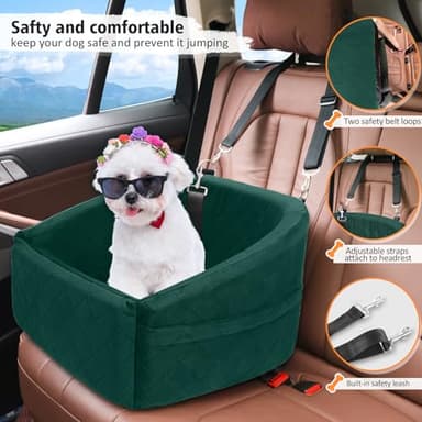 NEEZUKAR Dog Car Seat for Small Medium Dogs,Detachable Washable Dog Booster Seat Under 30lbs, Pet Car Seats Travel Bed with Storage Pockets and Safety Belt(Green) - Image 4