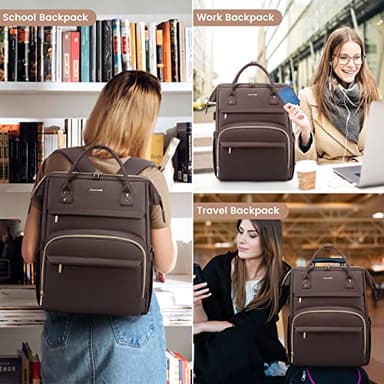 LOVEVOOK Leather Laptop Backpack for Women 15.6 inch,Travel Backpack Purse Nurse Teacher Backpack Computer Laptop Bag,Professional College Business Work Bags Carry On Backpack with USB Port,Coffee - Image 6