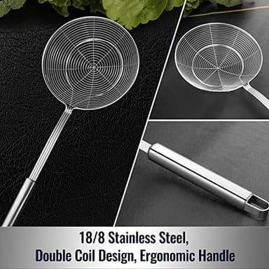 Hiware Solid Stainless Steel Spider Strainer Skimmer Ladle for Cooking and Frying, Kitchen Utensils Wire Strainer Pasta Spoon, 5.4 Inch - Image 3