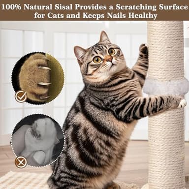 Cat Scratching Post, Sisal, Interactive Furniture Toys for Indoor Cats Adults, 2 Mounting Methods Scratcher Tree Tower with Hanging and Ball Track, Activity Center for Kitten, 25 inches - Image 7