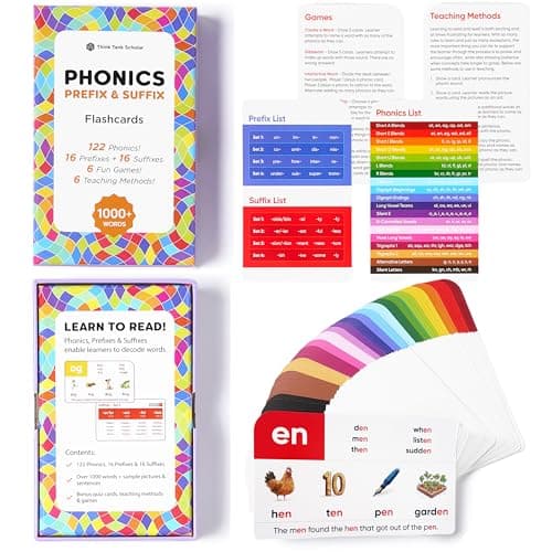 Think Tank Scholar 1000+ Words Phonics Flash Cards + Prefixes & Suffixes (Award Winning) 122 Phonics, 6 Teaching Methods & 6 Fun Games – Preschool, Kindergarten 1st, 2nd, 3rd Grade Homeschool Ages 4-8 - Image 1