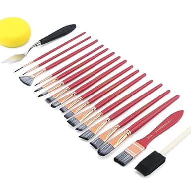 Transon Art Paint Brush Kit 16 Paint Brushes with Foam Brush Sponge Spatula and Brush Case for Oil, Acrylic, Watercolor, Gouache, Painting Pink Color - Image 7