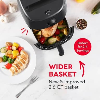 DASH Tasti-Crisp™ Electric Air Fryer Oven, 2.6 Qt., Black – Compact Air Fryer for Healthier Food in Minutes, Ideal for Small Spaces - Auto Shut Off, Analog, 1000-Watt - Image 7