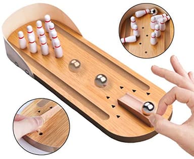 Table Top Mini Bowling Game Set-Tabletop Wooden Board Mini Arcade Desktop Tiny Bowling Shooting Alley Office Desk Stress Relief Gadgets Small Finger Toys Fun Gag Gifts for MenWomen Kids Teens Boys - Image 3