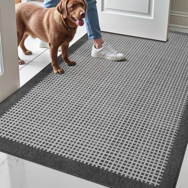 LUMI Inside Door Mat for Entry 36''x59'', Absorbent, Dirt Trapper, Low Profile Thin, Non Slip Mats with Rubber Backing, Ideal for Indoor, High Traffic, Garage, Entrance, Checkered Grey - Image 1
