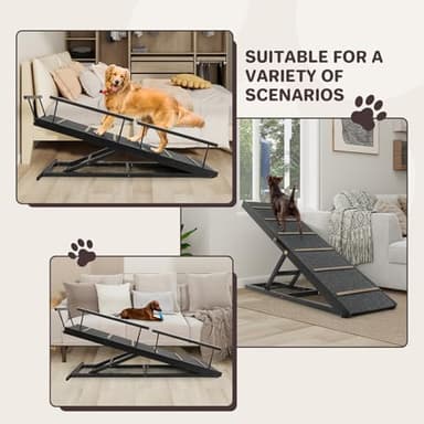 PANTAZO Pet Ramp Folding Portable Wooden Dog & Cat Ramps for Couch or Bed, Including Non Slip Mat & Safety Side Rails, 64.2 Inch Long and Height Adjustable from 13.4 Inch to 38 Inch Up to 110 Lbs - Image 5