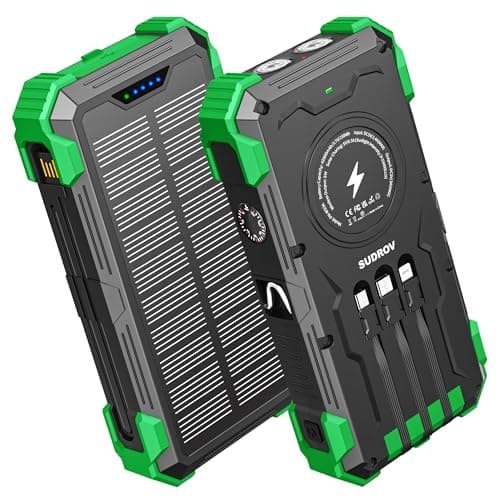 Sudrov Solar Charger Power Bank, 42800mAh Wireless Portable Charger with USB-C in/Output, QC3.0 Fast Charging 15W 4 Ports Outdoor Battery Pack Built-in Dual Led Flashlights for iPhone Samsung etc - Image 1