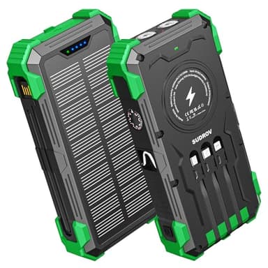 Sudrov Solar Charger Power Bank, 42800mAh Wireless Portable Charger with USB-C in/Output, QC3.0 Fast Charging 15W 4 Ports Outdoor Battery Pack Built-in Dual Led Flashlights for iPhone Samsung etc - Image 1