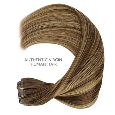 WENNALIFE Seamless Clip In Hair Extensions, 20 Inch 150g 7pcs Balayage Chocolate Brown to Caramel Blonde Hair Extensions Clip In Human Hair Invisible PU Skin Weft Natural Remy Human Hair Extensions - Image 6