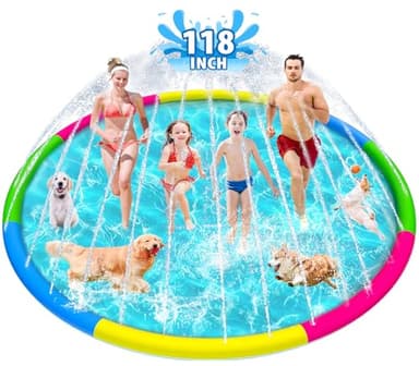 Raxurt Splash Pad for Kids and Dogs, 118'' Super Large Anti-Slip Splash Sprinkler Pad for Baby Toddler, Thicken Splash Pad Dog Pool Summer Outdoor Water Toys, 9.8FT Colorful - Image 1