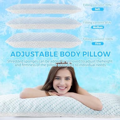 Bafode Body Pillow for Women, Cooling Body Pillow for Adults, Memory Foam Pillows for Side Sleeper, Adjustable Large Body with Pillow Pillowcase, Firm Bed Pillow (White, 20x54) - Image 3