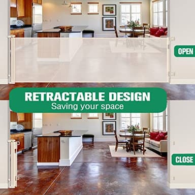 122 Inch Retractable Baby Gates Extra Wide Retractable Dog Gate for Large Openings Dog Gates for The House Extra Wide Gates for Dogs Indoor Extra Long Baby Gate Outdoor Deck Gate Porch Gate, Beige - Image 4