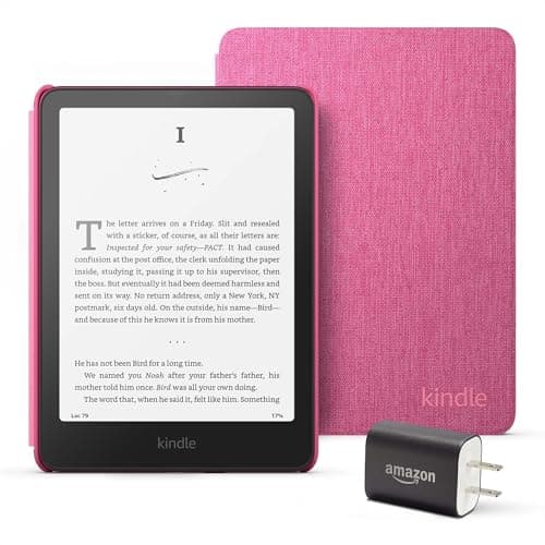 Kindle Paperwhite Essentials Bundle including All-new Kindle Paperwhite (16GB) - Raspberry, Fabric Cover - Raspberry, and Power Adapter - Image 1