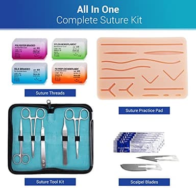 Alcedo Suture Practice Kit for Medical Students | Complete Set (32 Pieces) Include Durable Large Suturing Pad with Pre-Cut Wounds, Tools Kit, and Suture Threads | Perfect for Practice, Demonstration - Image 9
