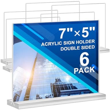 Acrylic Sign Holder 7x5, 6 Pack Clear Double Sided Table Menu Display Stand Suitable for Restaurants, Office, Store, Hotels - Image 1