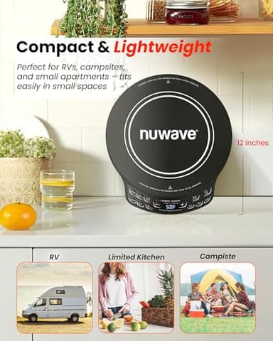 Nuwave Portable Induction Cooktop Diamond with Probe, Advanced Countertop Burner, 91 Temps from 100°F to 500°F, 12”Shatter-Proof Ceramic Glass & 6.5”Heating Coil, Ideal for RV Camp,Small Apt,Travel - Image 6