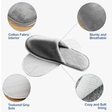 CarryEpic Disposable Slippers (6 Pairs) for Guest, Spa Hotel House Slippers for Shoeless Home Bulk Indoor Slippers for Women Men pantuflas desechables para invitados Gray Brown - Image 3