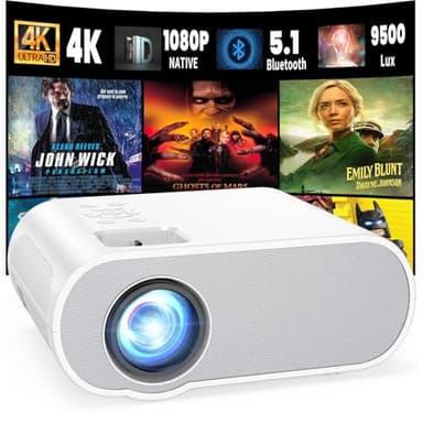 HOMPOW Projector, Native 1080P Full HD Bluetooth Projector with Speaker, 9500 Lumens Outdoor Portable Movie Mini Projector Compatible with Laptop, Smartphone, TV Stick, Xbox, PS5 - Image 1