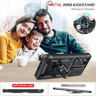 LeYi for Samsung Galaxy S24-FE Case: [𝗡𝗼𝘁 𝗳𝗶𝘁 𝗦𝟮𝟰 𝟱𝗚] Samsung S24 FE Case with S24FE Screen Protector X2 & Magnetic Stand, Military-Grade Cell Galaxy S 24 FE Phone, Black - Image 7
