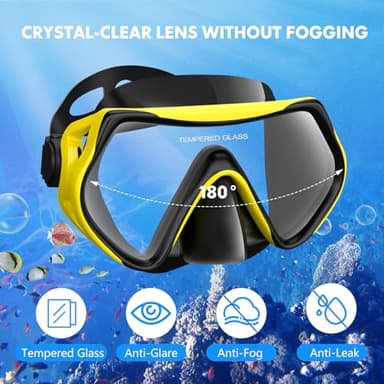 Snorkeling Gear for Adults, Dry-Top Snorkel Set Scuba Diving mask, 180°Panoramic Wide View Professional Snorkeling Gear Breathing Freely Snorkel Mask (Yellow) - Image 2