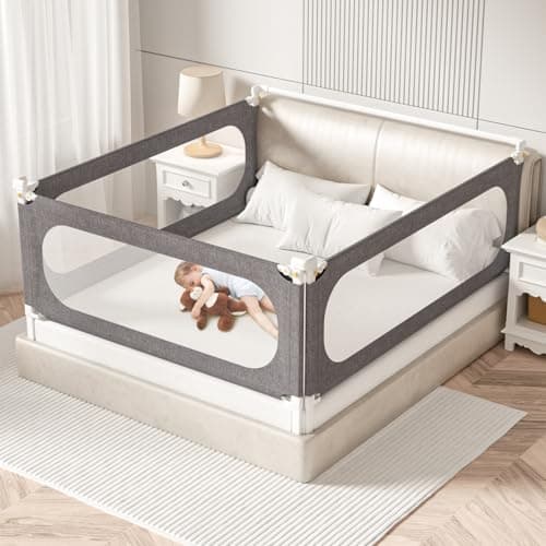 PNXDFC 3-Piece Full Size Bed Rails for Toddlers, with Headboard Rod -Height Adjustable Baby' Safety Bed Rails Guard for Full Size Bed(3Pack 74.8"x74.8"x54"-Gray) - Image 1