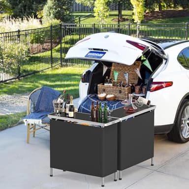 VINGLI 39" Portable Bar Table, 3-Tier Shelves, Mobile Bar Table for Events, Party, Camping, Picnic, Tradeshow, Indoor with Black Skirt(1 Pack) (2, 39") - Image 7