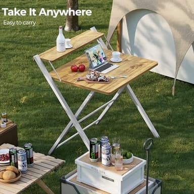 GreenForest Portable Small Desk No Assembly, 2-Tier Compact Computer Desk with Shelf, Space Saving Foldable Table for Home Office, Bedroom or Apartment, Portable Collapsible Sturdy Laptop Desk, Oak - Image 10