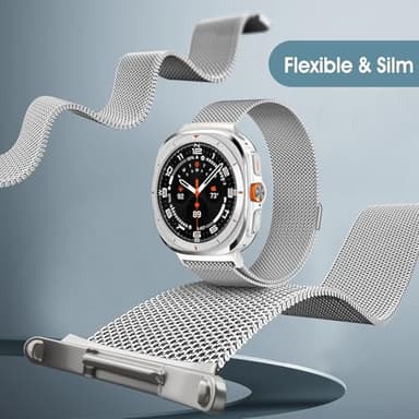 Metal Magnetic Watch band for Galaxy Watch Ultra 47mm(2025/2024), Stainless Steel Mesh Adjustable Watch band for Men and Women, Silver - Image 5