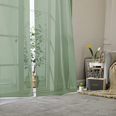 Aiyufeng Sage Green Curtains Sheer - Fresh Semi Sheer Window Covering, Light & Airy Privacy Sheer Panels for Bedroom Living Room Patio Glass Door, 40 inch Width x 54 inch Length, Set of 2 - Image 8