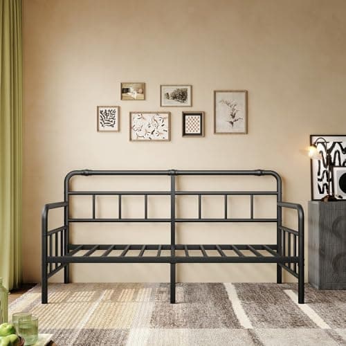 Sementa Daybed-Frame, Twin-Daybed with Classic-Headboard - Heavy Duty Steel Slats,Metal Sofa Bed Frame for Living Room Bedroom Guest Room, Easy Assembly(Black) - Image 1