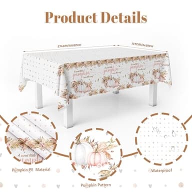 MEHOFOND Boho Fall Pumpkin Baby Shower Decorations Bohemia Floral Little Pumpkin Party Supplies Disposable Tableware Set 194 Pcs Plates Napkins Banners Plastic Tablecloth for Baby Shower Kids Party - Image 7