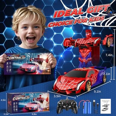 Spider Transform RC Cars Toys with Eye & Underbody Lights, 2.4GHz Remote Control Car One-Button Deformation, Fast 360°Rotation Robot Toys Birthday Gifts for 3 4 5 6 7 8 9 10 Year Old Boys Age 4-7 8-12 - Image 7