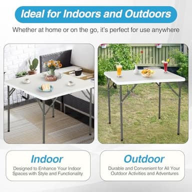FDW 34" Folding Card Table Plastic Table Portable Square Height Dining Table Perfect for Party and Parties Backyard Events, White - Image 5