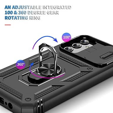 PASNEW Phone Case for Samsung A14 5G,360° Kickstand & Slide Camera Cover,Military Heavy Duty Full Body Hard Shell Shockproof,Galaxy Cases for A14 4G,6.6 inch,Black - Image 4