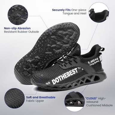 Furuian Steel Toe Shoes for Men & Women Wide Steel Toe Sneakers Lightweight Comfortable Safety Work Shoes Wide Black - Image 3