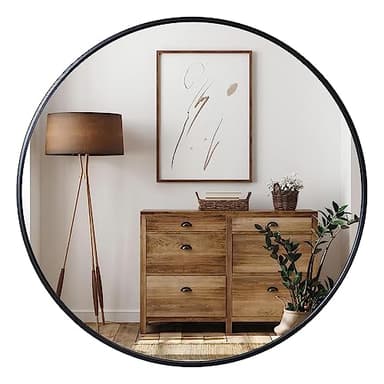 Growsun Black Round Mirror 24 inch, Wall Mounted Circle Mirror, Metal Framed Mirror for Bathroom Vanity, Bedroom Home Decor Mirros - Image 1