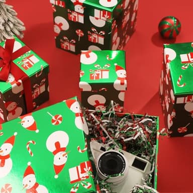 PAPER FAIR 5PCS Christmas Snowman Nesting Gift Boxes Set, Green Foil Mirror Candy Cane Lollipop Square Cardboard Nested Box w/Lid, for Gift Wrapping Holiday Present Birthday, Assorted Size - Image 4