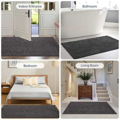 Futurwit Dog Door Mat for Muddy Paws, 48" x 36" Chenille Absorbent Front Door Mat Inside, Large Runner Mud Mat for Dogs, Trap Dirt Washable Non Slip Outdoor Indoor Entrance Doormats, Grey - Image 7