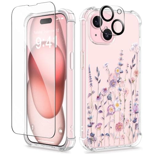 GVIEWIN for iPhone 15 Plus Case, [3 in 1] with Screen Protector & Camera Lens Protector, Clear Soft Shockproof Slim Fit Floral Phone Cover for Women Girls 2023 6.7" (Floratopia/Colorful) - Image 1